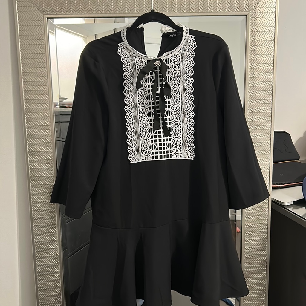 Zara Black And White Bib Mini Dress